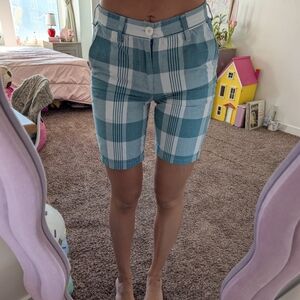 Green and White Checkered Bermuda Shorts Size 30